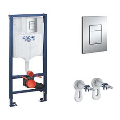 Immagine di Grohe RAPID SL 3 in 1 set per wc con piastra di azionamento Skate Cosmopolitan finitura cromo, cassetta di sciacquo, modulo per vaso sospeso e set di fissaggio 38772001