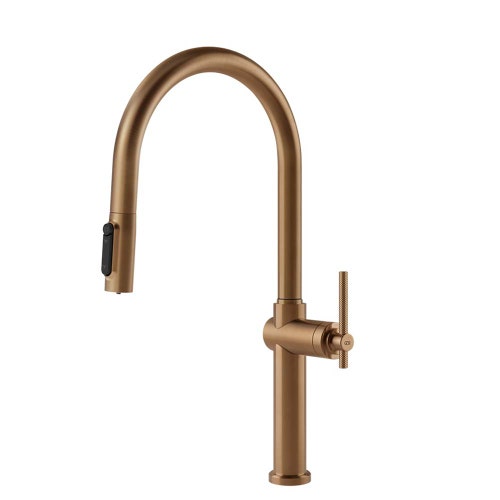 Immagine di Gessi HABITO miscelatore con doccetta estraibile doppio-getto e bocca girevole per lavello, con funzione acqua filtrata, finitura warm bronze brushed PVD 60872#726