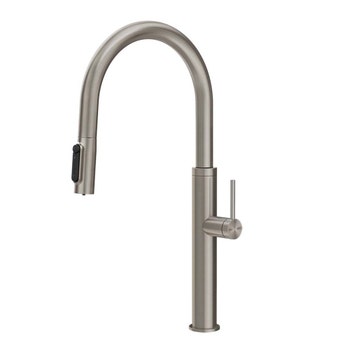 Immagine di Gessi 316 FLESSA miscelatore con doccetta estraibile doppio-getto e bocca girevole per lavello, con funzione acqua filtrata, finitura steel brushed 60822#239