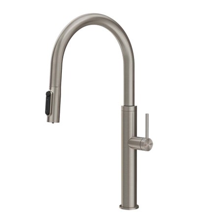 Immagine di Gessi 316 FLESSA miscelatore con doccetta estraibile doppio-getto e bocca girevole per lavello, con funzione acqua filtrata, finitura steel brushed 60822#239