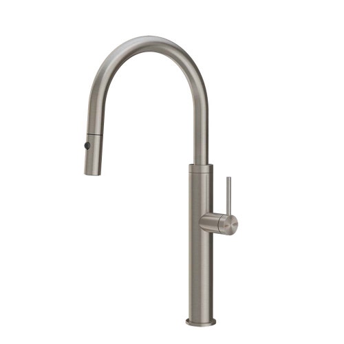 Immagine di Gessi 316 miscelatore monocomando H.47 cm, con bocca girevole e doccetta estraibile doppio getto, finitura steel brushed 60022#239