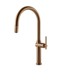 Immagine di Gessi HABITO miscelatore H.50 cm per lavello, monocomando, con bocca girevole e doccetta estraibile mono getto, finitura warm bronze brushed PVD 60672#726