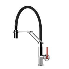 Immagine di Gessi OFFICINE V miscelatore semi pro H.48.7 cm per lavello, monocomando, con bocca girevole e doccetta estraibile doppio getto, finitura cromo 60205#031