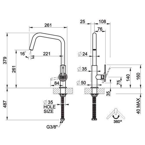Immagine di Gessi OFFICINE V miscelatore H.37.9 cm per lavello, monocomando, con bocca girevole, finitura cromo 60201#031