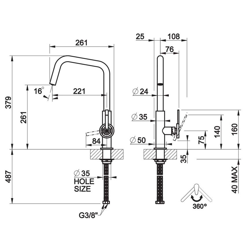 Immagine di Gessi OFFICINE V miscelatore H.37.9 cm per lavello, monocomando, con bocca girevole, finitura cromo 60201#031