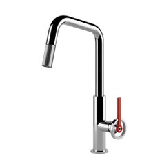 Immagine di Gessi OFFICINE V miscelatore H.37.9 cm per lavello, monocomando, con bocca girevole e doccetta estraibile mono getto, finitura cromo 60203#031