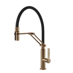 Immagine di Gessi OFFICINE miscelatore semi pro monocomando, con canna girevole e doccetta estraibile doppio getto, finitura warm bronze brushed PVD 60055#726