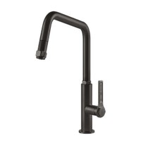 Immagine di Gessi OFFICINE miscelatore monocomando, con canna girevole e doccetta estraibile, finitura black metal brushed PVD 60053#707