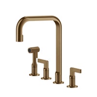 Immagine di Gessi INCISO rubinetto 3 fori, con canna girevole, con doccetta estraibile mono getto, finitura warm bronze brushed PVD 58703#726