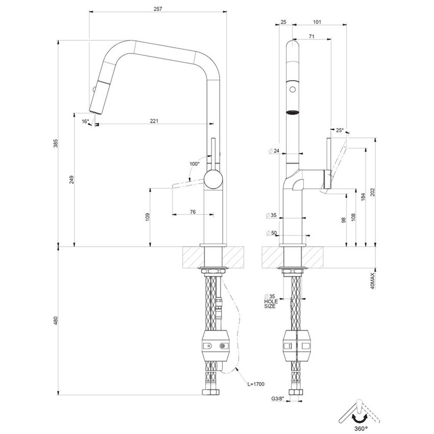 Immagine di Gessi STELO miscelatore H.38.5 cm per lavello, monocomando, con bocca girevole e doccetta estraibile doppio getto, finitura cromo 60307#031