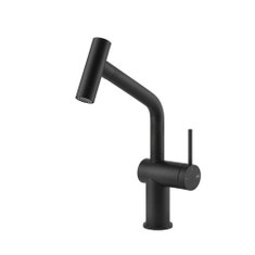 Immagine di Gessi INEDITO miscelatore monocomando girevole, con doccetta doppio getto, per lavello, colore nero finitura opaco 60425#299