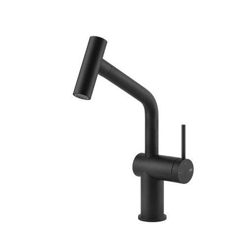 Immagine di Gessi INEDITO miscelatore monocomando girevole, con doccetta doppio getto, per lavello, colore nero finitura opaco 60425#299