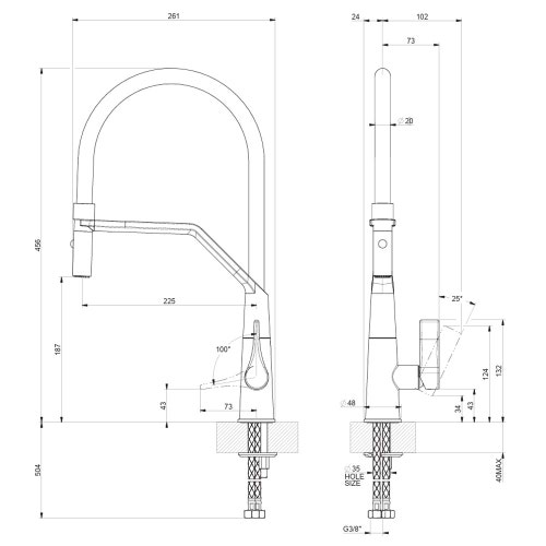Immagine di Gessi PROTON miscelatore semi pro H.45.6 cm per lavello, monocomando, con bocca girevole e doccetta estraibile doppio getto, finitura cromo 17191#031