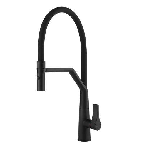 Immagine di Gessi PROTON miscelatore semi pro H.45.6 cm per lavello, monocomando, con bocca girevole e doccetta estraibile doppio getto, colore nero finitura opaco 17191#299