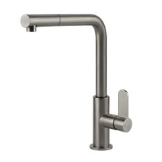 Immagine di Gessi ACCIAIO miscelatore H.29.4 cm per lavello, monocomando, con bocca girevole e doccetta estraibile mono getto, finitura steel brushed 60537#239