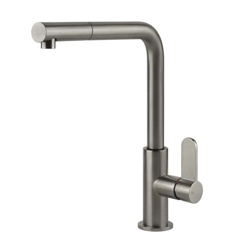 Immagine di Gessi ACCIAIO miscelatore H.29.4 cm per lavello, monocomando, con bocca girevole e doccetta estraibile mono getto, finitura steel brushed 60537#239