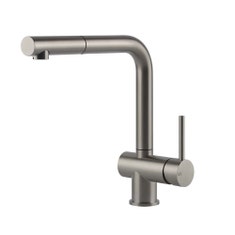 Immagine di Gessi ACCIAIO miscelatore H.27.6 cm per lavello, monocomando, con bocca girevole e doccetta estraibile mono getto, finitura steel brushed 60598#239