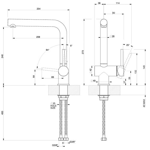 Immagine di Gessi ACCIAIO miscelatore H.27.3 cm per lavello, monocomando, con bocca girevole, finitura steel brushed 60596#239
