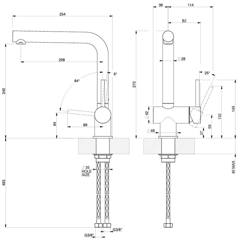 Immagine di Gessi ACCIAIO miscelatore H.27.3 cm per lavello, monocomando, con bocca girevole, finitura steel brushed 60596#239