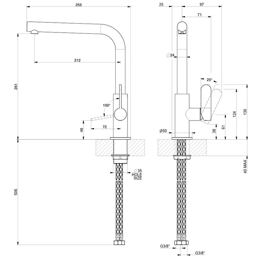 Immagine di Gessi ACCIAIO miscelatore H.29 cm per lavello, monocomando, con bocca girevole, finitura steel brushed 60538#239