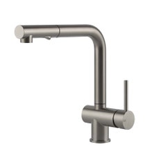 Immagine di Gessi ACCIAIO miscelatore H.27.6 cm per lavello, monocomando, con bocca girevole e doccetta estraibile doppio getto, finitura steel brushed 60600#239