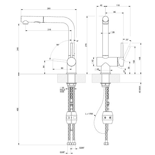 Immagine di Gessi ACCIAIO miscelatore H.27.6 cm per lavello, monocomando, con bocca girevole e doccetta estraibile doppio getto, finitura steel brushed 60600#239