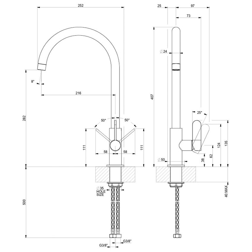 Immagine di Gessi HELIUM miscelatore H.40.7 cm per lavello, monocomando, con bocca girevole, finitura cromo 60075#031