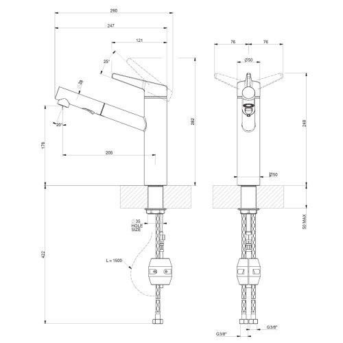 Immagine di Gessi THALIUM miscelatore H.24.8 cm per lavello, monocomando, con bocca girevole e doccetta estraibile doppio getto, finitura cromo 60536#031