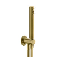 Immagine di Gessi INCISO set doccia con presa acqua, doccetta anticalcare e flessibile 150 cm, finitura gold bushed pvd 58123#716