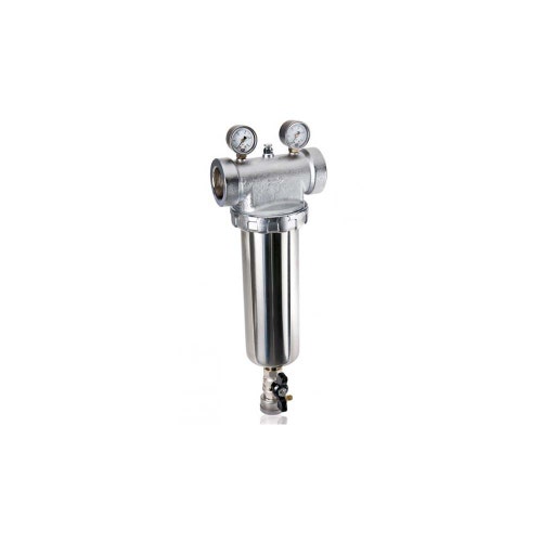 Immagine di Gel DEPURA CYCLON 3000 OX 1" 1/2 filtro autopulente manuale con lavaggio a ciclone per cartucce da 10", con attacchi orientabili e cartuccia inox microstirato 90 μm, vaso in INOX 10115675