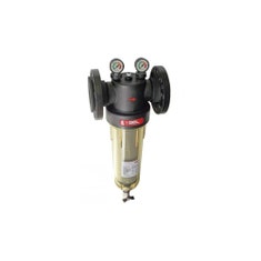 Immagine di Gel DEPURA CYCLON 3000 XL DN65 filtro autopulente manuale con lavaggio a ciclone per cartucce da 10", con attacchi orientabili e cartuccia inox microstirato 90 μm, vaso in SAN 10125050