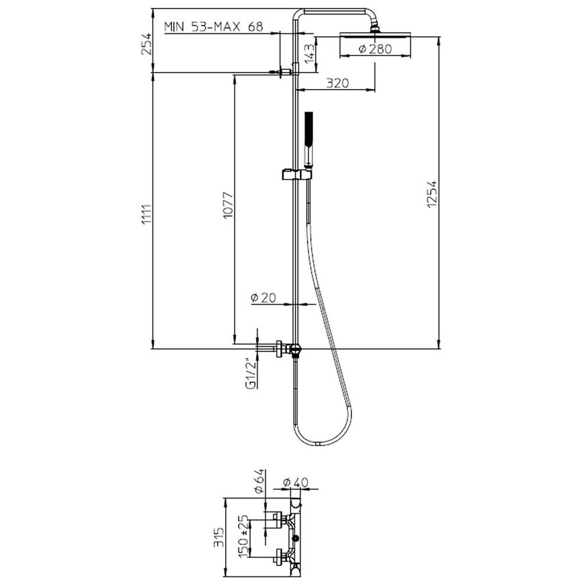 Immagine di Bossini APICE colonna doccia termostatica a 2 vie, con doccetta estraibile Ø 2 cm, supporto doccetta e flessibile 150 cm, finitura cromo 10507000030008