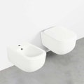 Immagine di Cielo ERA set completo sanitari sospesi vaso rimless, sedile a discesa rallentata, bidet monoforo con troppopieno, colore talco finitura opaco ERVSKTL+CPVERTFTL+ERBSTL