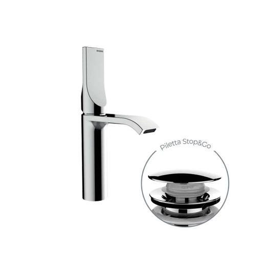 Immagine di Bossini APICE-M miscelatore monocomando H.24.9 cm per lavabo, con scarico 1"1/4 click-clack, finitura cromo E89603000030005