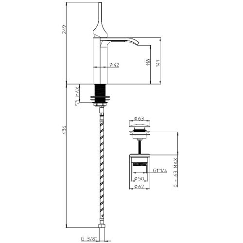 Immagine di Bossini APICE-M miscelatore monocomando H.24.9 cm per lavabo, con scarico 1"1/4 click-clack, finitura cromo E89603000030005