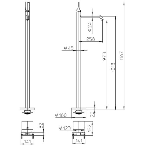 Immagine di Bossini APICE parte esterna miscelatore colonna monocomando freestanding per lavabo, con bocca erogazione Ø 2.4 cm, finitura cromo Z00584000030005
