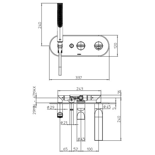 Immagine di Bossini APICE parte esterna miscelatore vasca monocomando, con deviatore a 2 vie, con doccetta, supporto doccetta, presa acqua e flessibile 150 cm, senza corpo incasso, finitura cromo Z00555000030005