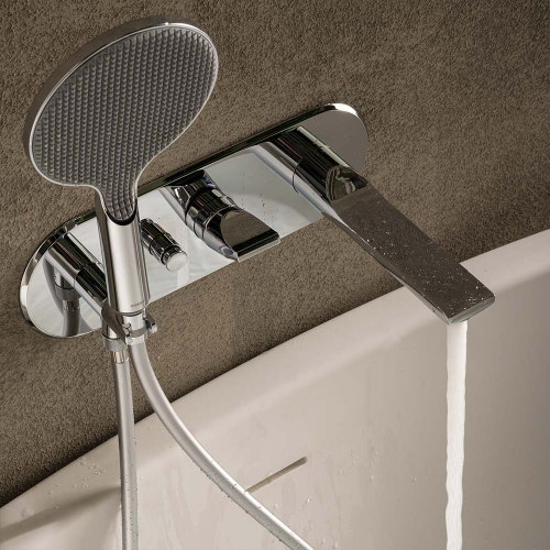 Immagine di Bossini APICE parte esterna miscelatore per vasca, con deviatore a 2 vie, con doccetta, supporto doccetta, presa acqua e flessibile 150 cm, senza corpo incasso, finitura cromo Z00557000030005