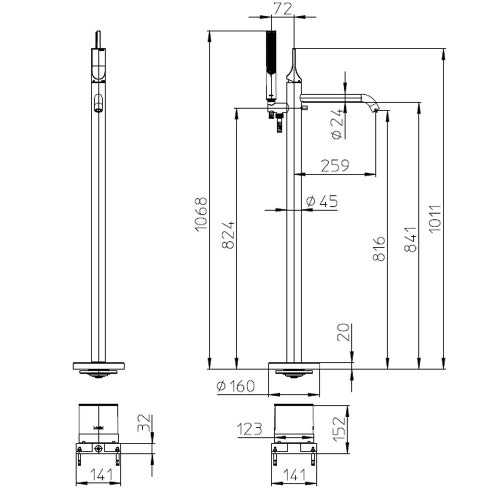 Immagine di Bossini APICE gruppo esterno vasca con colonna monocomando freestanding a pavimento, con doccetta, bocca erogazione Ø 2.4 cm, con deviatore a 2 vie, finitura cromo Z00581000030005