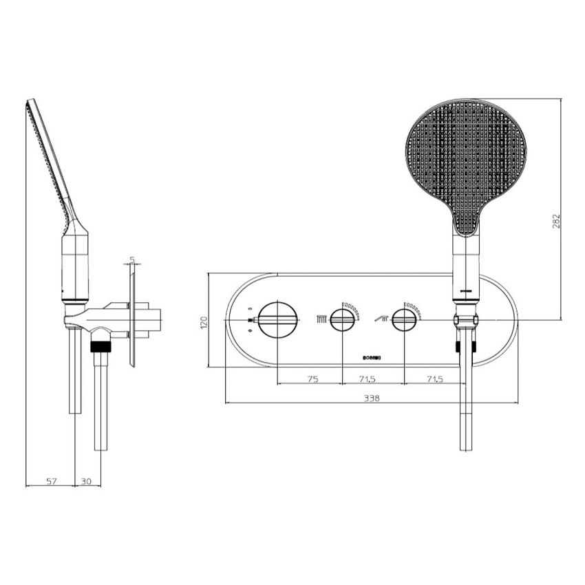 Immagine di Bossini APICE miscelatore termostatico a 2 vie, con doccetta, supporto doccetta, e flessibile 150 cm, finitura cromo Z00521000030005