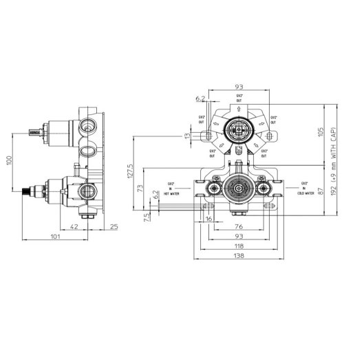 Immagine di Bossini Corpo incasso per miscelatore termostatico da incasso a 1-5 vie, attacchi da 1/2", per installazione cartongesso Z90125000000005