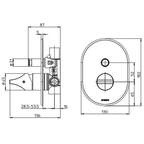 Immagine di Bossini APICE parte esterna miscelatore monocomando con deviatore, 2 vie, senza corpo incasso, attacchi da 1/2" e da 3/4", finitura cromo Z00507000030005