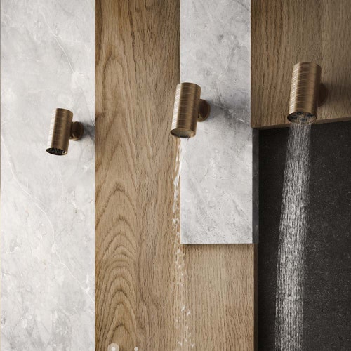 Immagine di Gessi 316 TRAME soffione doccia anticalcare a parete orientabile, con funzione multy-spray, Ø 7.9 cm, finitura steel brushed 57241#239