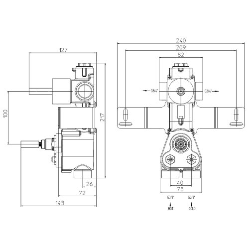 Immagine di Bossini Corpo incasso per miscelatore termostatico alta portata con deviatore a 2 vie, attacchi da 3/4" F Z030205000