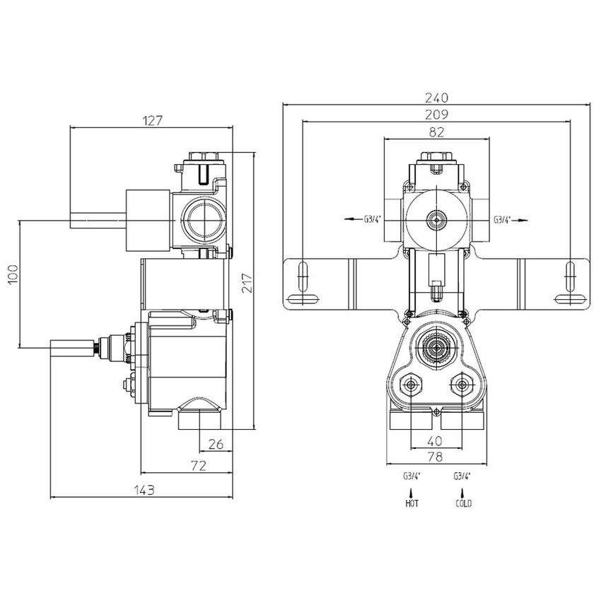 Immagine di Bossini Corpo incasso per miscelatore termostatico alta portata con deviatore a 2 vie, attacchi da 3/4" F Z030205000