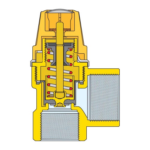 Immagine di Caleffi Valvola di sicurezza per impianti solari, attacco 1/2” F, potenza di scarico 50 kW, 3 bar 253043