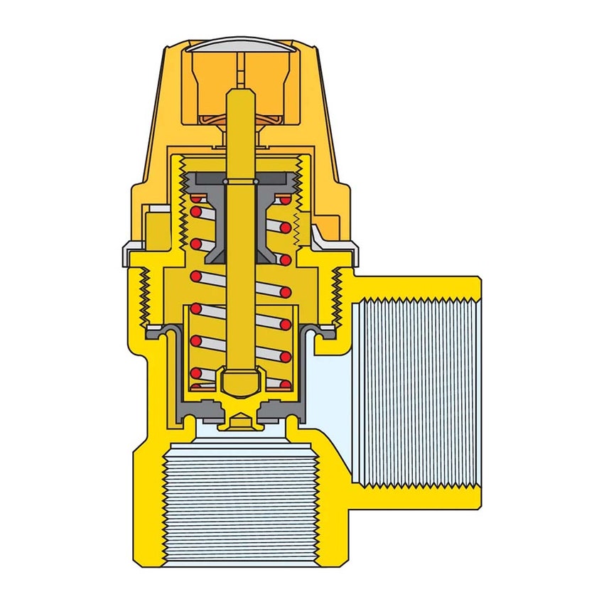 Immagine di Caleffi Valvola di sicurezza per impianti solari, attacco 1/2” F, potenza di scarico 50 kW, 3 bar 253043