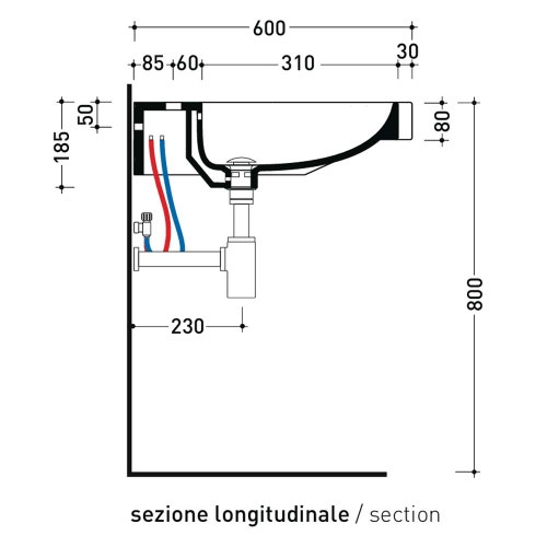 Immagine di Flaminia APPSOLUTION 105 lavabo L.71 P.60 cm sospeso, con piano rubinetteria, con troppopieno e monoforo, colore bianco finitura lucido APD70