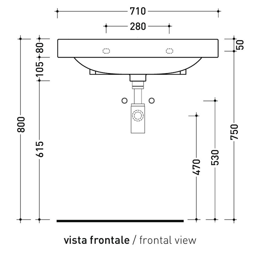 Immagine di Flaminia APPSOLUTION 105 lavabo L.71 P.60 cm sospeso, con piano rubinetteria, con troppopieno e monoforo, colore bianco finitura lucido APD70