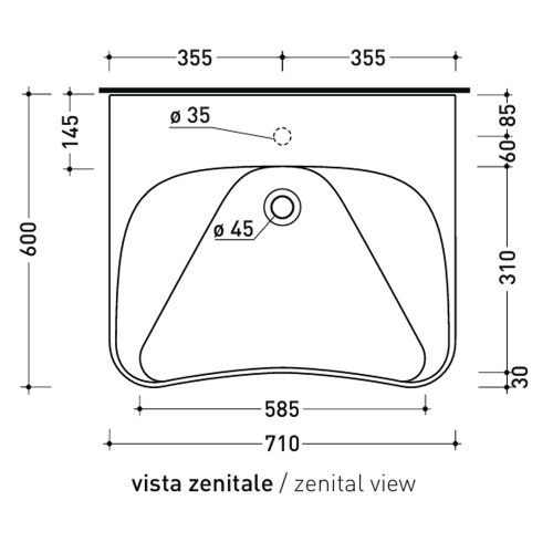 Immagine di Flaminia APPSOLUTION 105 lavabo L.71 P.60 cm sospeso, con piano rubinetteria, con troppopieno e monoforo, colore bianco finitura lucido APD70